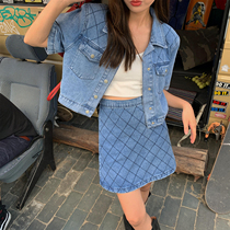 MUJINLU blue jeans half body dress Women Summer Korean version High waist a word dress temperament slim fit Hip Short Skirt