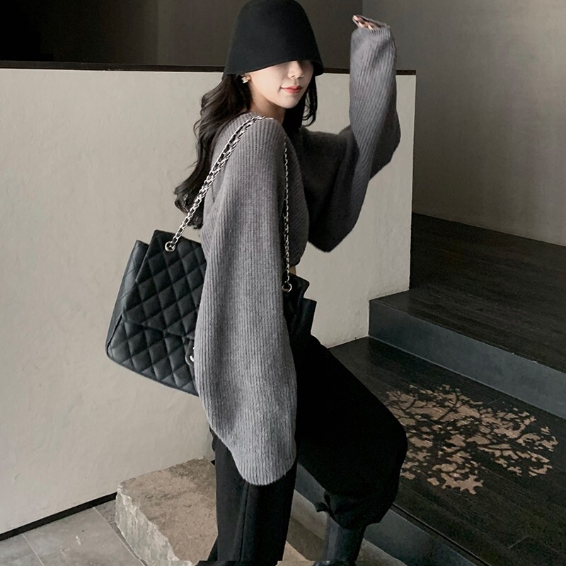 Trendy Black Short Knit Cardigan for Women, Half-Length Outerwear, Shawl, Jacket, Top