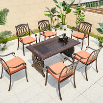 Outdoor cast aluminum tea table and chair combination tea table tea set Household Kung fu tea art leisure table and chair courtyard villa