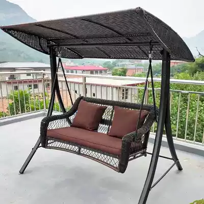 Outdoor swing Outdoor courtyard Home balcony Garden rattan chair Hanging basket Wrought iron double rocking chair Sicilian woven rattan