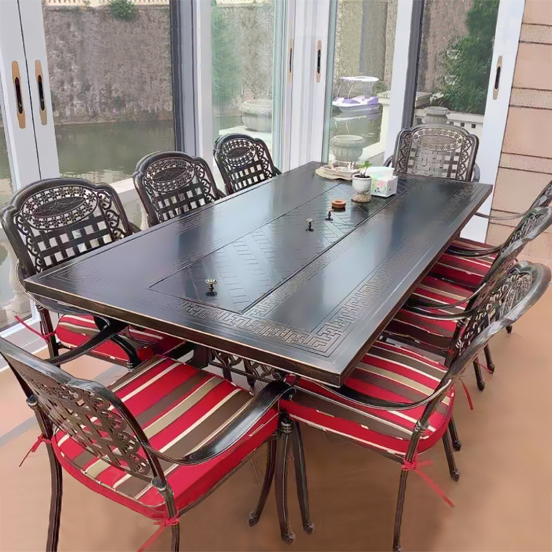 Tree recall outdoor table and chair electric carbon dual-purpose cast aluminum home barbecue outdoor courtyard terrace garden wrought iron long dining table and chairs