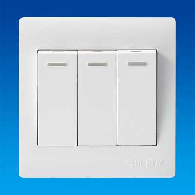 Triple-male extreme light switch socket Three triple open triple double cut large seesaw switch with fluorescent 86 type A5 white