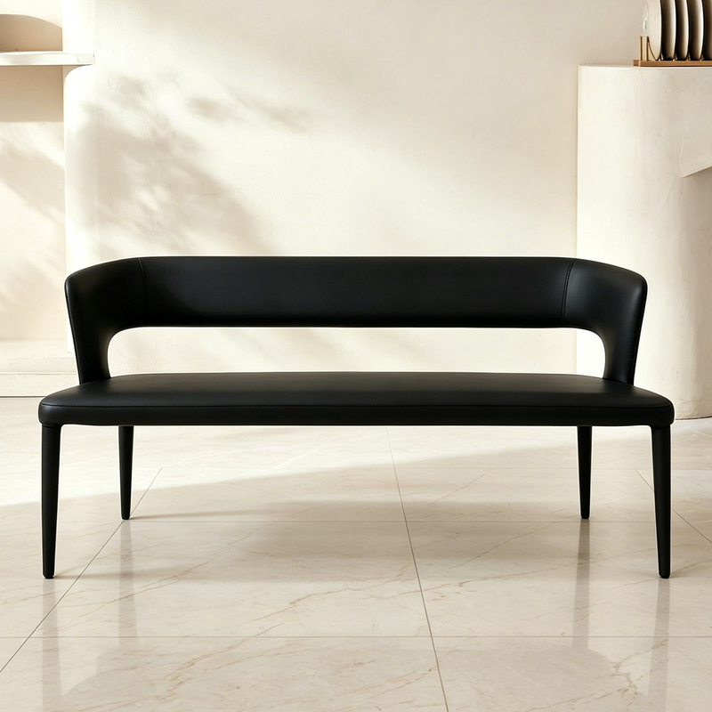 Italian-Style Light Luxury Leather Long Dining Chair, Modern Minimalist Dining Room Bench, Comfortable Backrest Long Bench, Island Counter Double Dining Chair