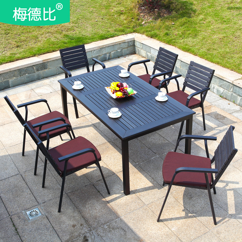 Medby outdoor tables and chairs courtyard aluminum alloy anti-corrosion wood outdoor leisure tables and chairs combination open-air balcony tables and chairs