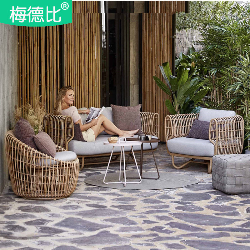 Outdoor vine sofa chair tables and chairoutdoorfurnished courtyard balcony casual vine chair aqua couch coffee couple combination