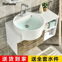 Modern bathroom mirror cabinet Wash basin combination toilet basin Simple type paint-free white solid wood wash ceramic basin