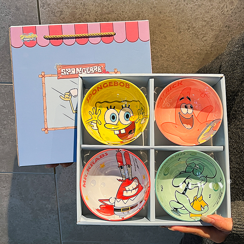 Spongebob Subglaze Ceramic Children's Rice Bowl Home Use 2026 New Cute Tableware Set Birthday Gift for Girls