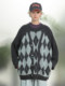 Unvesno(UN) Maillard high weight mixed yarn fake two-piece rhombus knitted sweater