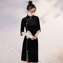 Black Qipao Womens Autumn Winter 2022 New Everyday Youthful Models Improved National Tide Fried Street Short Sleeves Chinese Wind