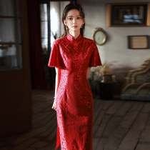 Improvement of the qipao toast to the bridal summer wedding red advanced sensation young with big code engagement back to the door with dress