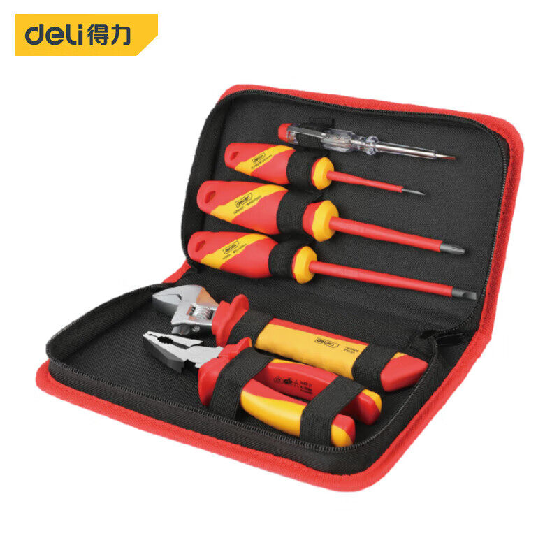 得力（deli）工具DQ91001_6件VDE绝缘电工维修组套(黑)(套)