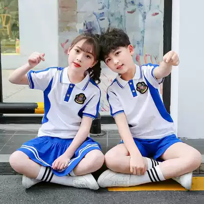 Kindergarten garden clothes summer clothes pure cotton blue and white school uniform set Primary school summer short-sleeved class clothes Children's sports clothes