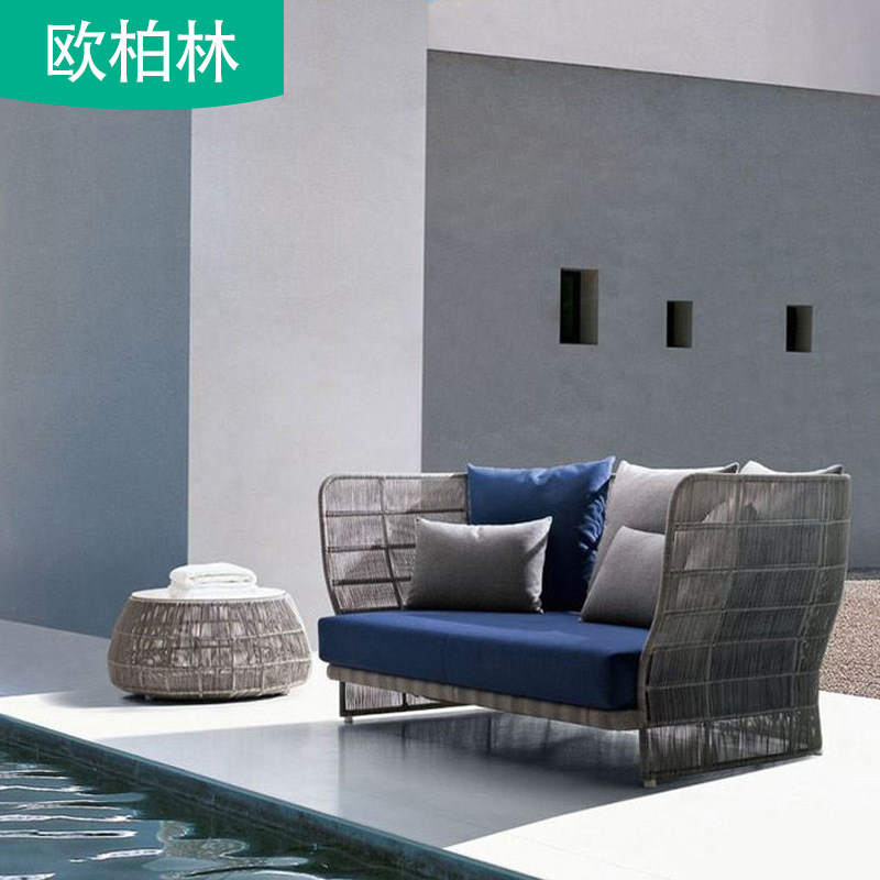 Outdoor Nordic simple rattan sofa furniture living room three-person sofa outdoor balcony single sofa coffee table combination