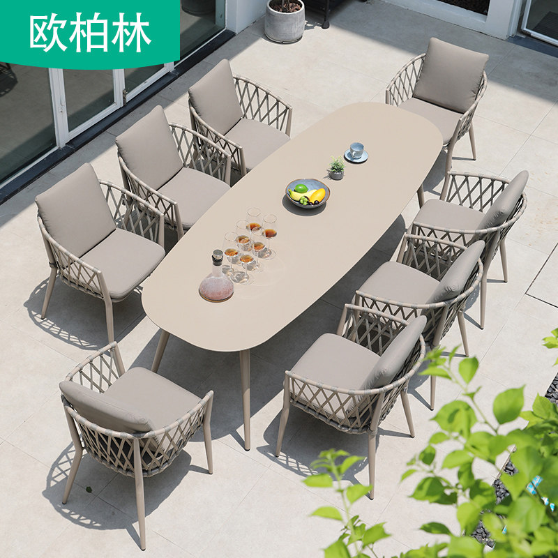 Outdoor wrought iron waterproof rattan tables and chairs balcony courtyard garden terrace Nordic simple casual dining table rattan chair combination