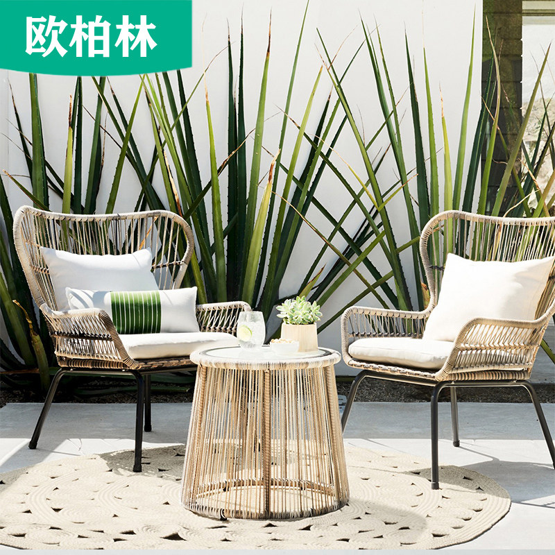 Outdoor balcony table and table rattan chair Three sets Nordic minimalist garden patio open waterproof casual table and chairs combination