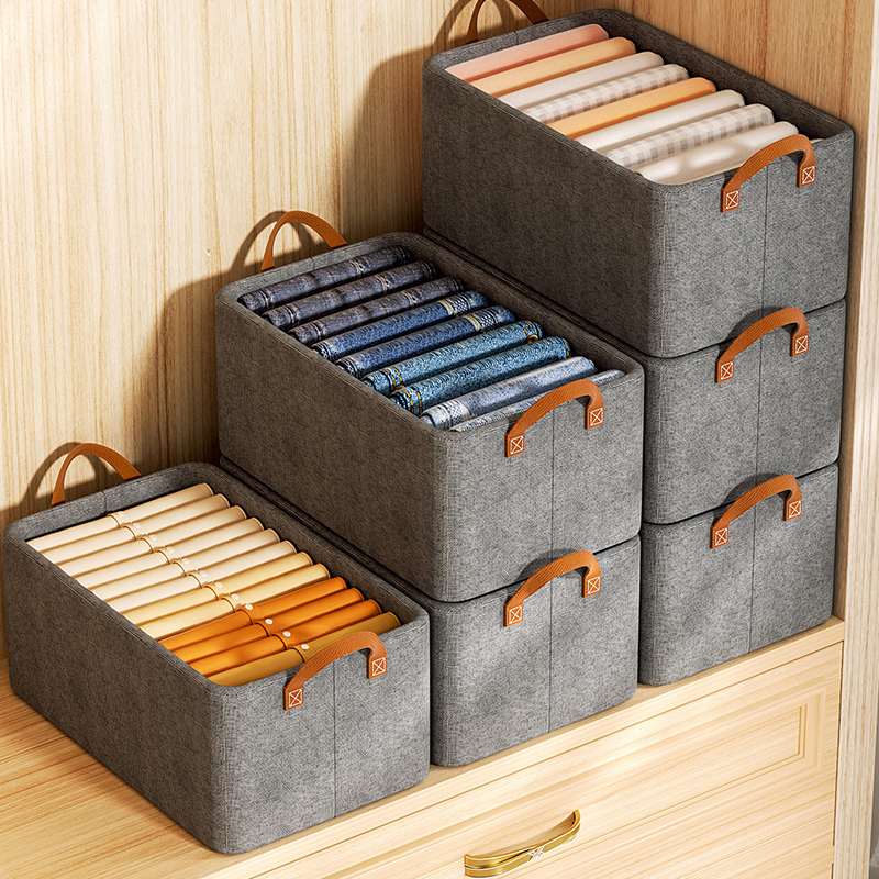 Clothes storage box home wardrobe layered artifact clothing pants finishing box basket fabric foldable storage box