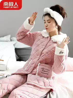 Antarctic coral velvet pajamas women's autumn and winter three-layer cotton thickened velvet warm cotton-padded jacket flannel home clothing