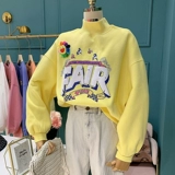 Южнокорейский короткий товар, зимняя утепленная цветная толстовка, высокая талия, коллекция 2021, высокий воротник