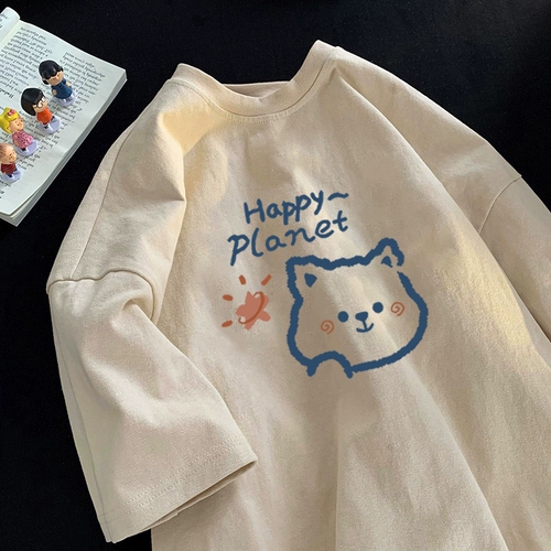 Белая хлопковая летняя футболка с коротким рукавом, в корейском стиле, круглый воротник