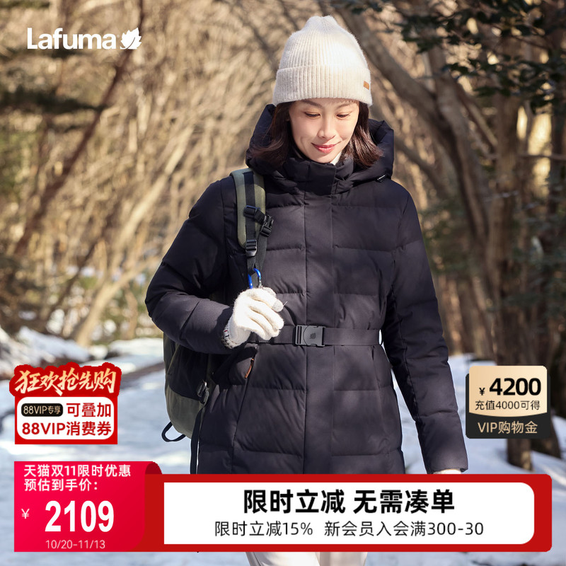 Lafuma Outdoor Winter Goose down Jacket for Women with Elastic Waist, Windproof, Water-Repellent and Warm Coat Top
