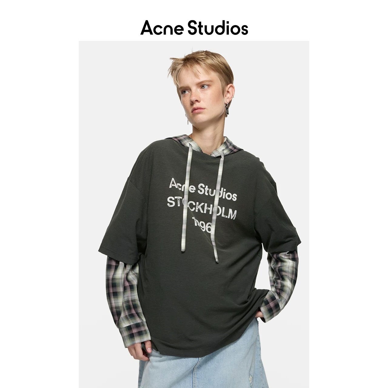 [Классический] Мужская и женская однотипная футболка с круглым вырезом Acne Studios 1996 в distressed-стиле, свободная, однотонная, с коротким рукавом
