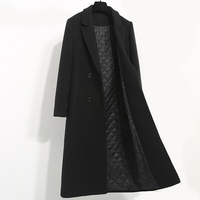 2026 Autumn and Winter Cotton-Padded Woolen Coat for Women, Double-Breasted, Long, Over-The-Knee, Slim-Fit, Thickened Woolen Overcoat, High-End Professional Style