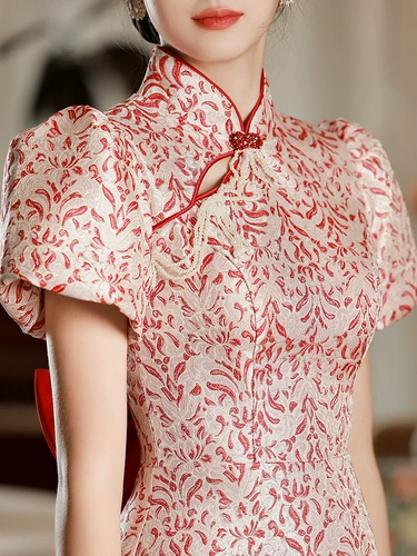 Ципао, бордовое цветное вечернее платье, наряд маленькой принцессы, китайский стиль, изысканный стиль