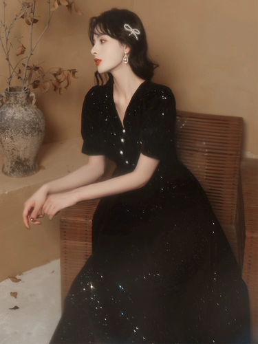 Черное вечернее платье, элитная небольшая юбка, французский стиль, подходит для подростков