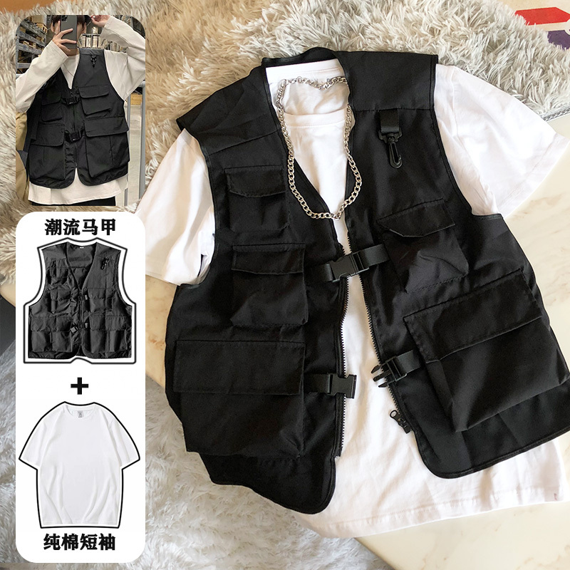 Functional Workwear Tactical Vest for Men ins National Trend Dark Trendy Brand Hip-Hop Thin Vest Jacket