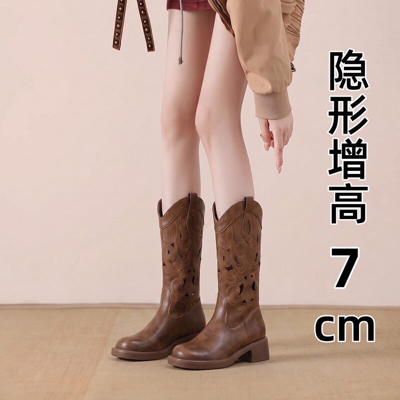 Inner Height-Increasing Thick-Soled Hollow-Out Long Boots 2026 New Summer Western Cowboy High-Tube Martin Boots Riding Boots Inner Height-Increasing Thick-Soled Hollow-Out Long Boots 2026 New Summer Western Cowboy High-Tube Martin Boots Riding Boots