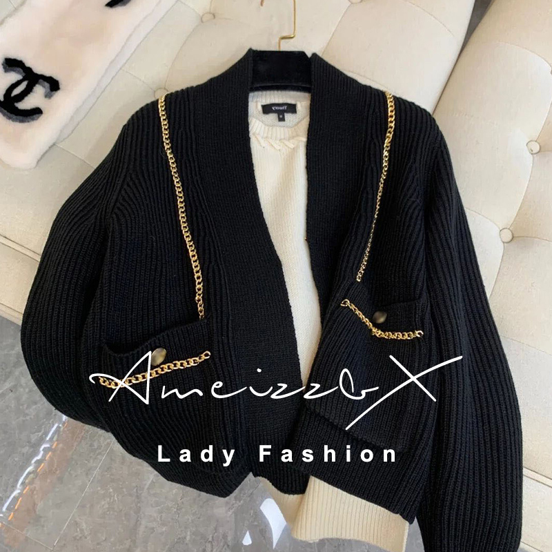 Fan-style small fragrant wind chain knit cardio-hoodie 2022 spring autumn season new foreign sends light extravagant elegant name Yuanyuan Jacket Tide