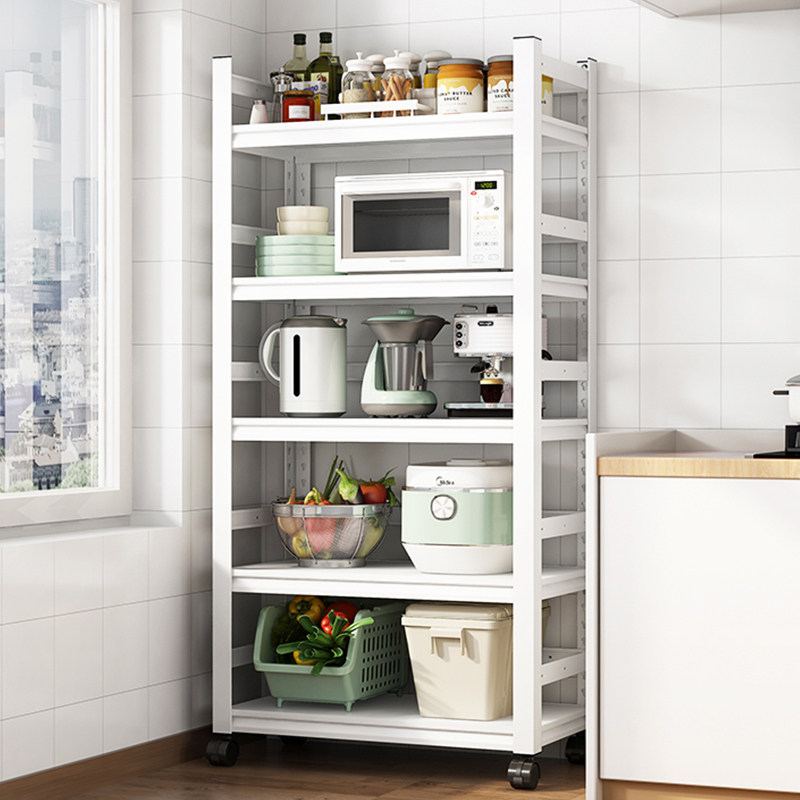 Kitchen shelve floor movable home storage floor frame living room white shelve microwave oven iron frame