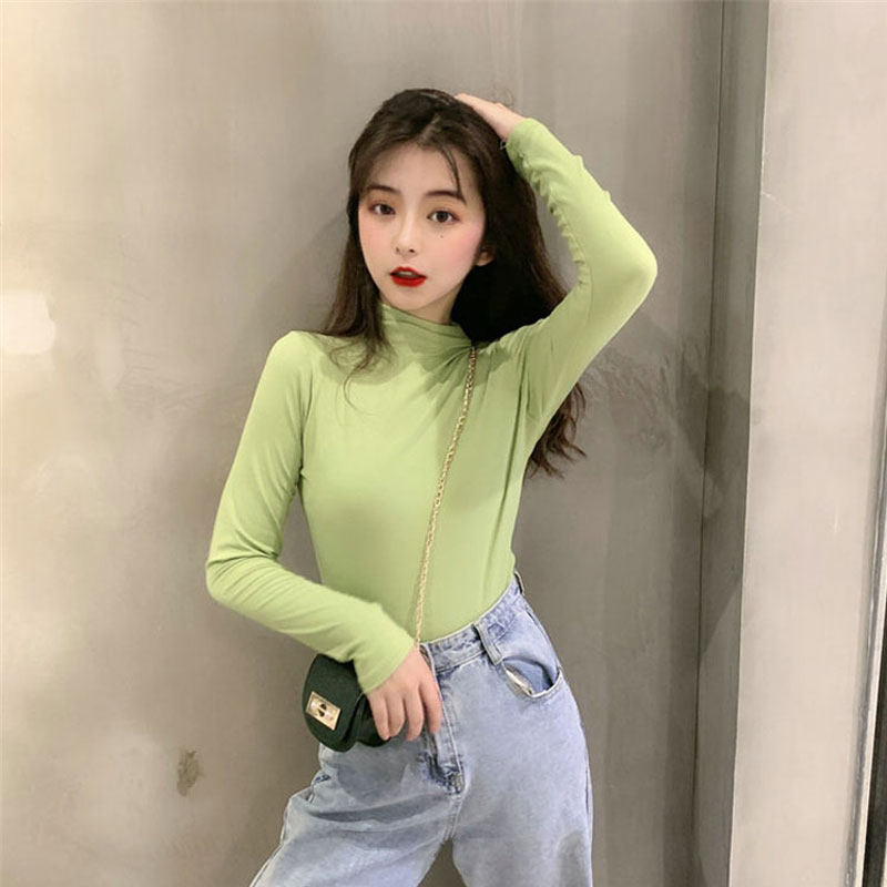 Spring and Autumn Winter Jacket 2021 New Chaoyang Bf High Neck Joker Backing Shirt Women's Collar De Velvet Thickened and Velvet Warm