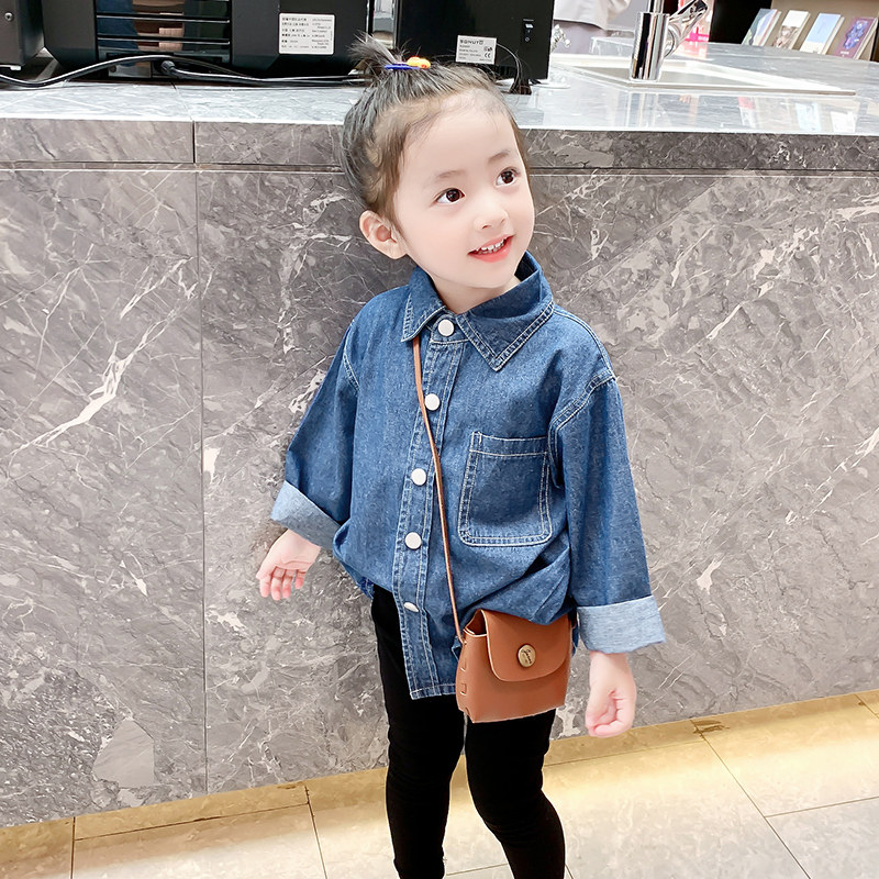 Girl's fall long sleeve blouse 2022 new children's spring autumn clothing Machia women's baby foreign Han version denim shirt