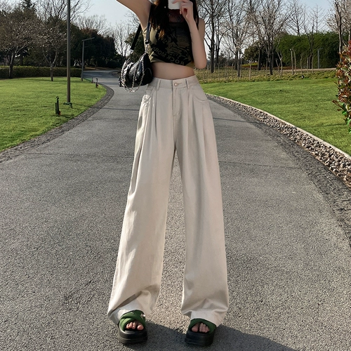 Белые тонкие джинсы, штаны, свободный прямой крой