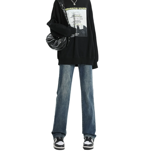 Ретро осенние прямые свободные джинсы, длинные штаны, высокая талия