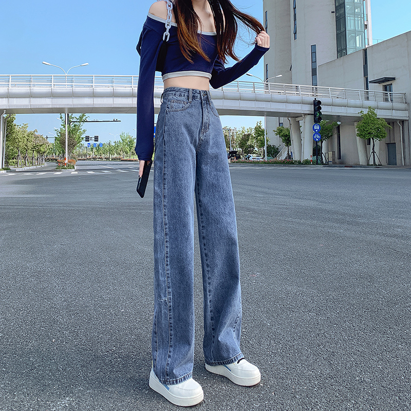 High waist straight cylinder jeans Women 2022 new summer loose slim down small child with wide leg towering pants