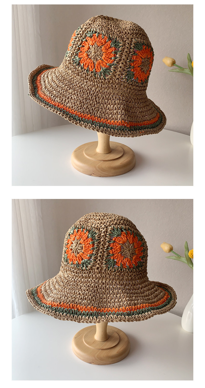 Straw Material Color Block Pattern Summer Season Women's Vacation Color Block Big Eaves Straw Hat