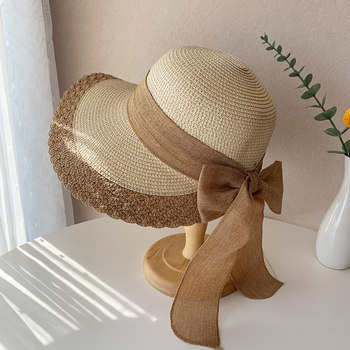 Straw hat women's summer sun protection hat big eaves sun hat seaside vacation beach sun hat Korean bow cool hat