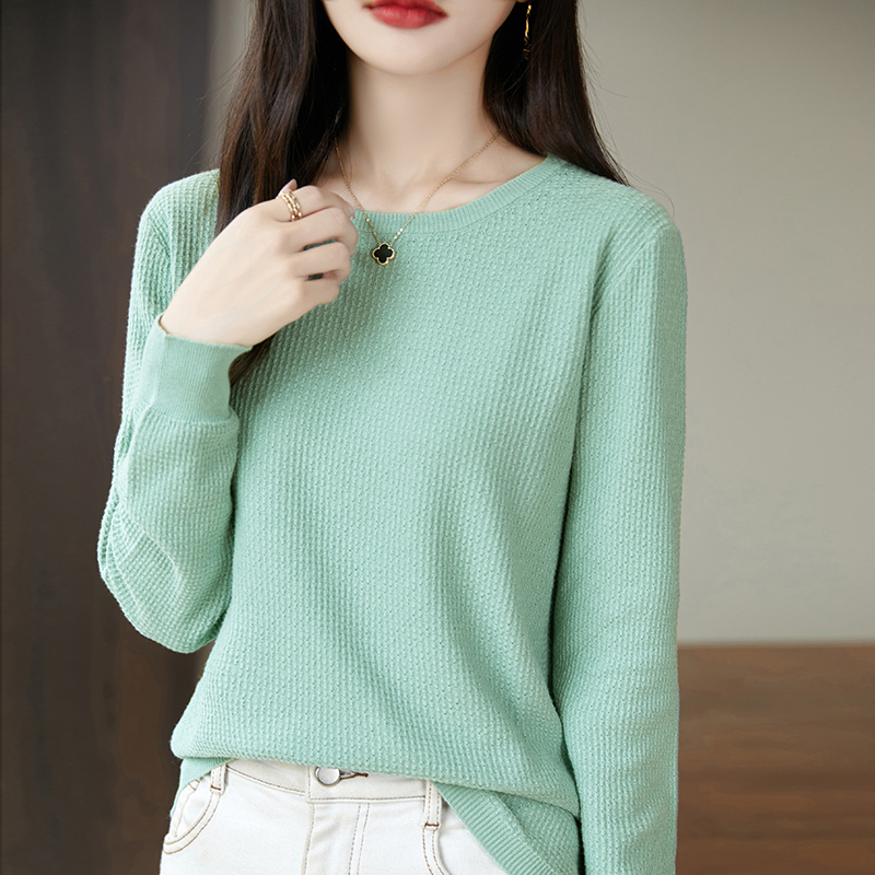 Non-Pilling 100% Pure Cotton Round Neck Sweater for Women, Autumn and Winter, Soft and Comfortable, Large Size, Loose Fit, Inner Knit Base Layer for Women