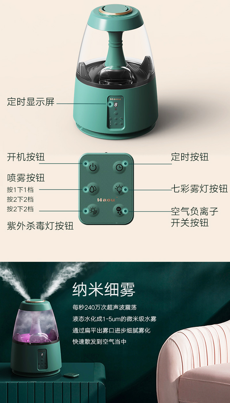 艾科速 H11 负离子杀菌净化 空气加湿器 图6