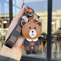 LVGEDETE CAR KEY BUCKLE PENDANT CUTE AND OLD FLOWER SMALL BEAR KEY CHAIN MALE AND FEMALE SERFA BUCKET BAG HANGING ACCESSORIES