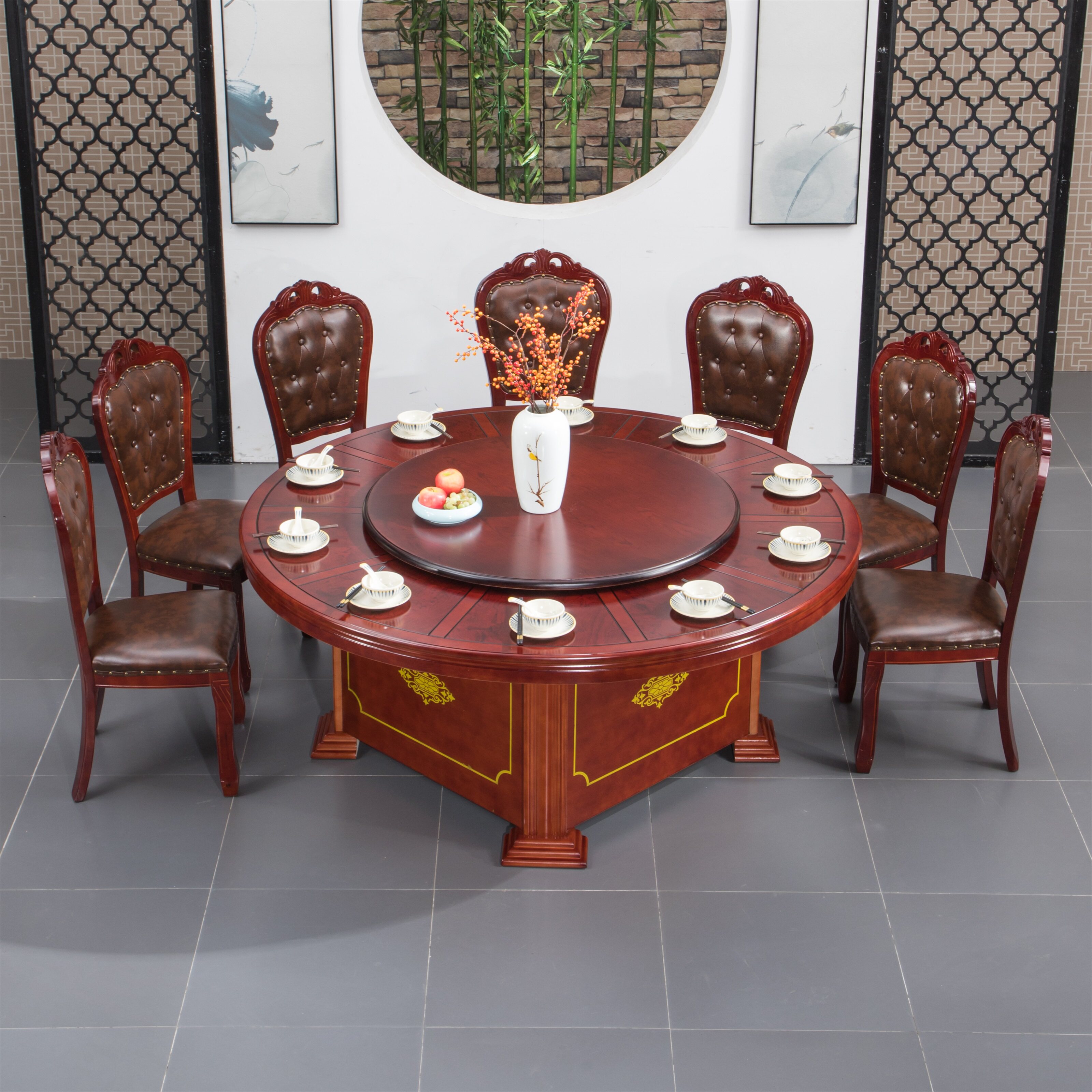 Hotel electric table big roundtable hotel room room for 20 people leisure farm banquet for 25 people 3 meters automatic turntable table and chair