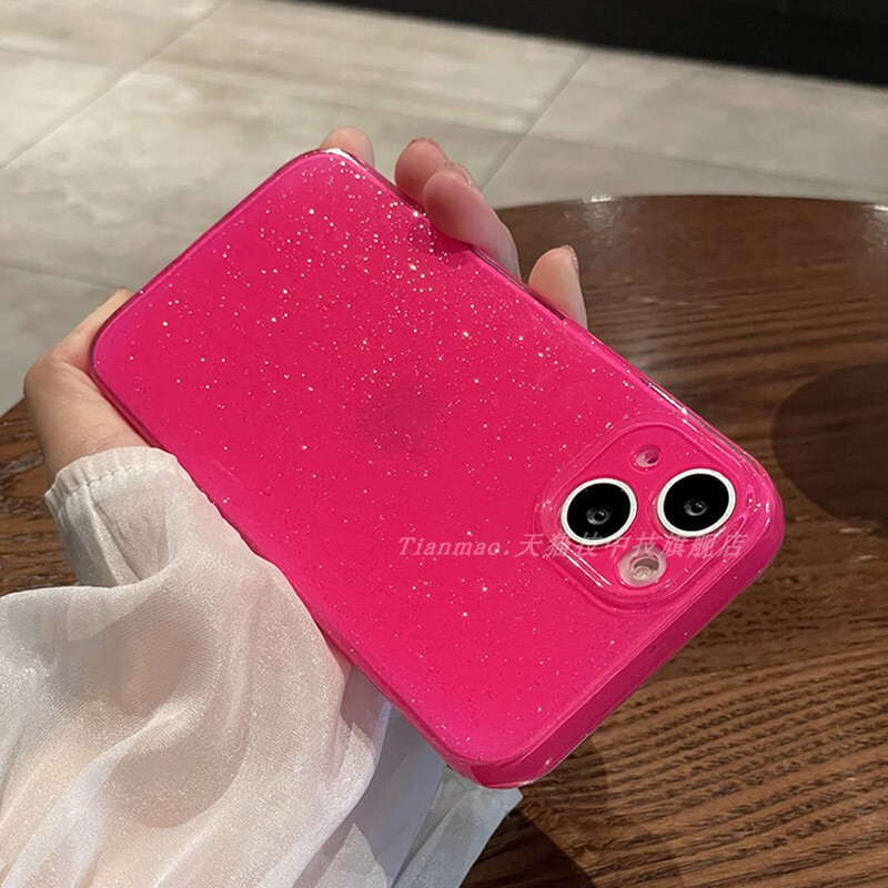 Glitter Jelly Case in Rose Red Suitable for iPhone 17 Phone Case 11/12 Silicone Apple 12 Pro Max for Women 11 Pro Max Anti-Drop Xr/X Fashionable 13 Pro Max Protective Case X Soft 7P Trendy 16
