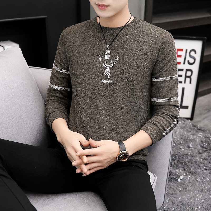 秋物 メンズ 薄手ニットセーター ラウンドネック 学生向けプルオーバーセーター ユース向けベースレイヤー 韓国風スリムフィットセーター