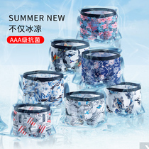 Ice Silk Briefs Breathable Mid-Waist Four-corner Underpants Sexy Printed Briefs FOUR STRIPS MENS UNDERWEAR