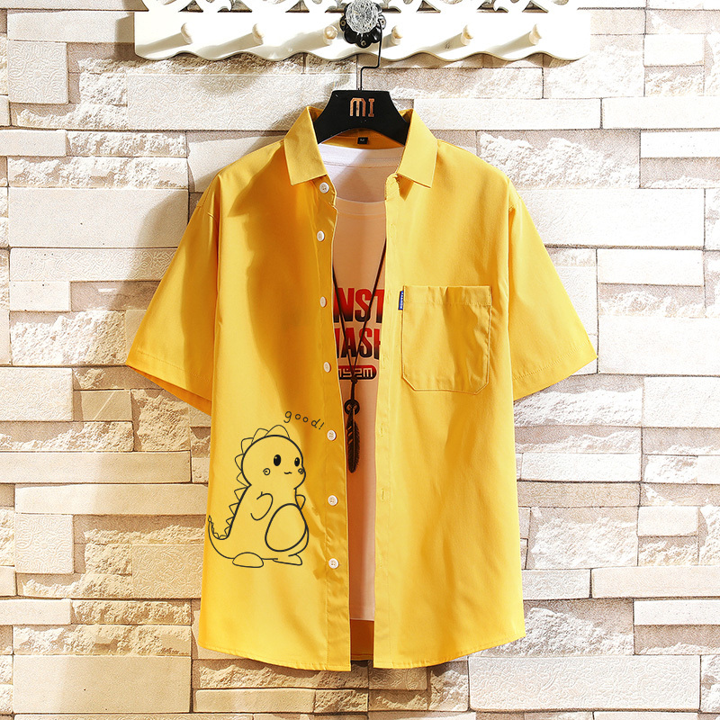Men's Summer Thin Ice Silk Short-Sleeved Shirt Trendy New Half-Sleeved Shirt Printed Casual Top Jacket
