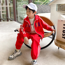 Boy Clothing Boy Spring Clothing Suit China Wind 2022 New Children Foreign Air Trendy Great Boy Handsome Sports National Tide