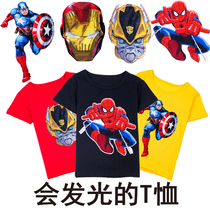  Boys pure cotton short-sleeved T-shirt 2021 summer new spider-man lighting t big boy boys half-sleeved childrens summer clothes