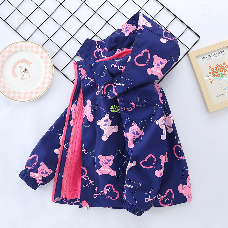 Girl Assault Machine Clothes Children Jacket Foreign Pie Autumn Clothing CUHK Child Baby Spring Autumn Windproof Detachable Three-in-one Plus Suede